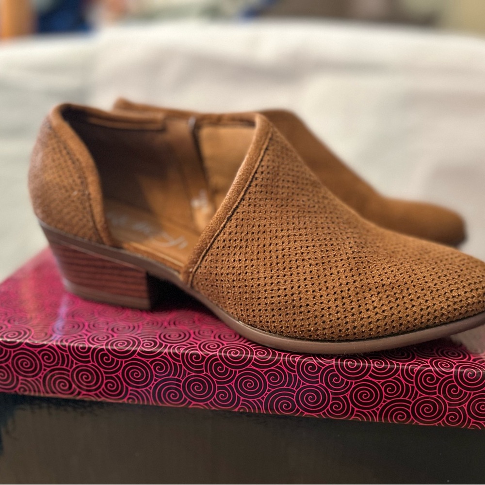 Refresh Tan Mules with Perforated Design